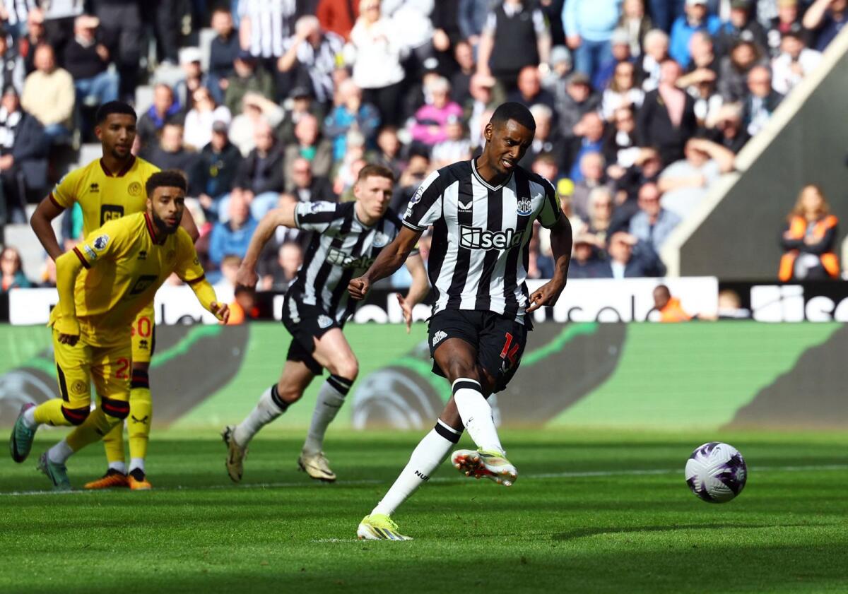 Newcastle United's Alexander Isak scores their third goal from the penalty spot against Sheffield United. - Reuters