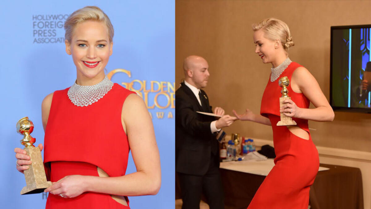 Jennifer Lawrence, winner of Best Performance in a Motion Picture - Musical or Comedy for “Joy”. Photo: AFP