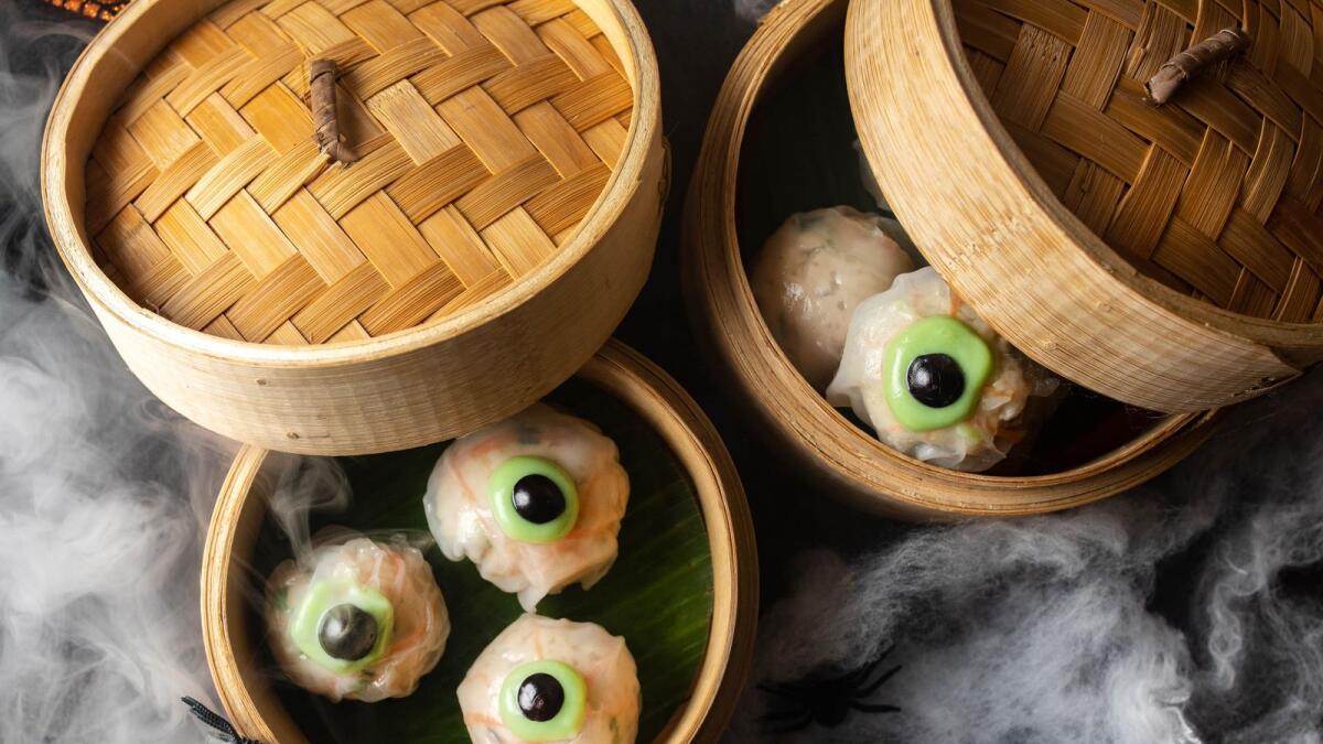 Eyes peeled. Fuchsia Urban Thai is joining in on the fun with the creation of their limited-edition spooky dim sum shaped like eyes! Try this creation for Dh34 per portion. The spooky dim sum are filled with chicken and spring onion.