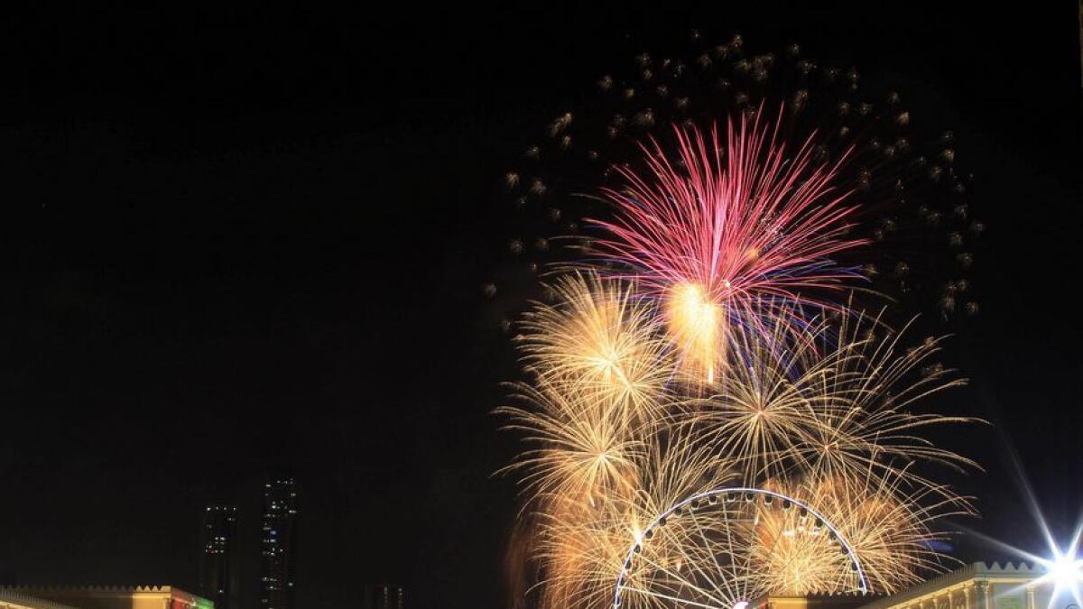 Fireworks displayed at the Al Qasba canal in Sharjah. - Photo by M.Sajjad/Khaleej Times