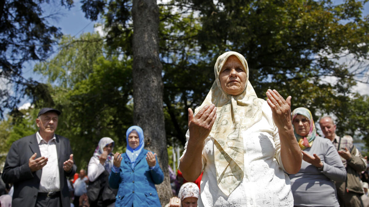 People pray during opening ceremony of Ferhadija mosque in Banja Luka, May 7, 2016. Thousands flocked to the capital of Bosnia's Serb statelet on Saturday for the reopening of a historic mosque destroyed during wartime, a ceremony seen as encouraging religious tolerance among deeply divided communities.   REUTERS/Dado Ruvic
