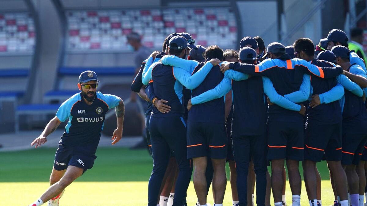 India's Virat Kohli (left) and his teammates during a net session at Emirates Old Trafford on Wednesday. (Reuters)