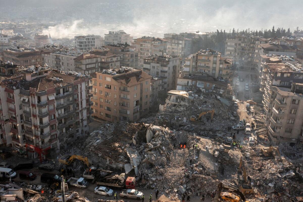 An aerial view shows collapsed and damaged buildings following an earthquake in Hatay, Turkey. Photo: Reuters
