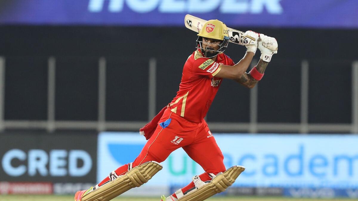 Punjab Kings captain KL Rahul plays a shot against the Royal Challengers Bangalore in Ahmedabad on Friday night. — BCCI/IPL