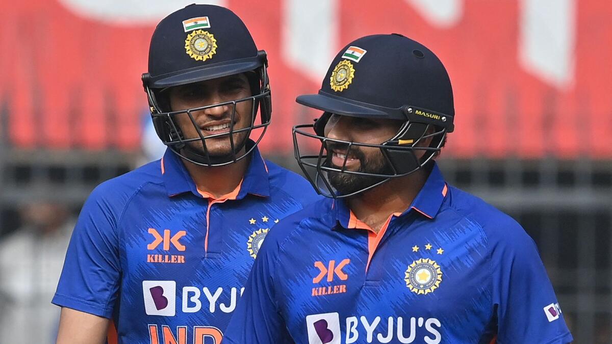 Indian captain Rohit Sharma (right) and Shubman Gillduring the third ODI against New Zealand at the Holkar Cricket Stadium in Indore on Tuesday. — AFP
