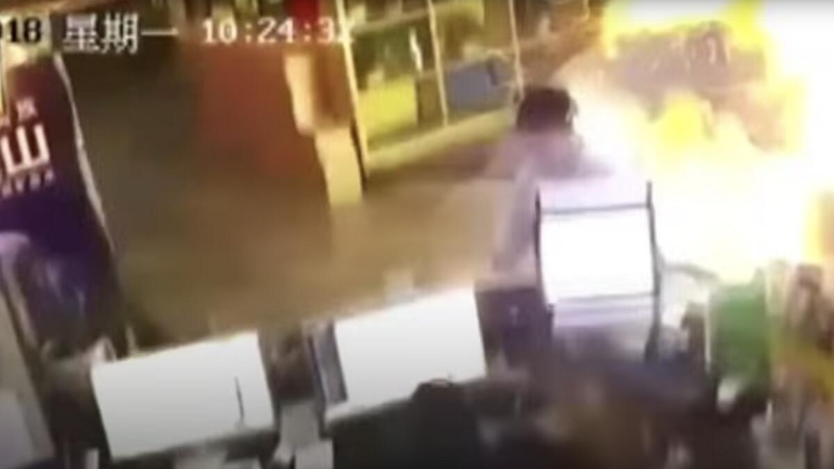 Video: Man narrowly escapes death as fridge explodes at internet cafe
