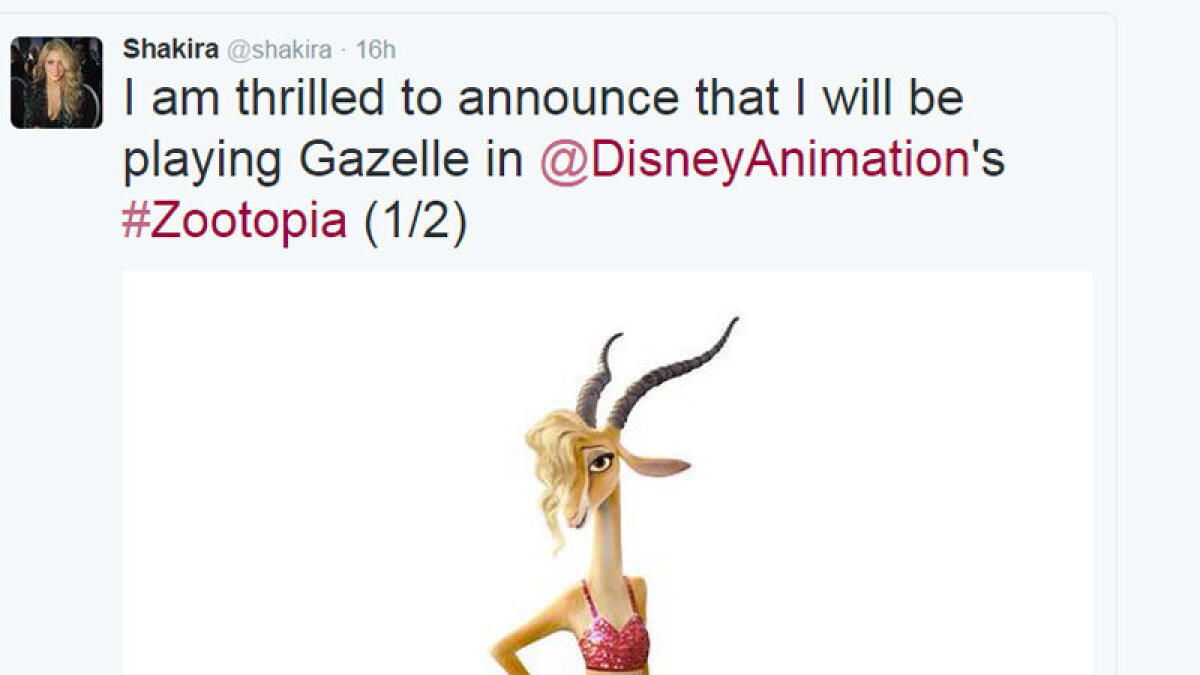 Shakira will play a Gazelle and will sing a song for Zootopia.