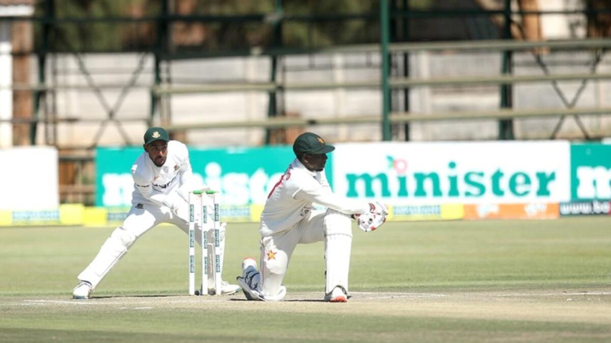 Takudzwanashe Kaitano plays a shot during his innings. (ICC Twitter)