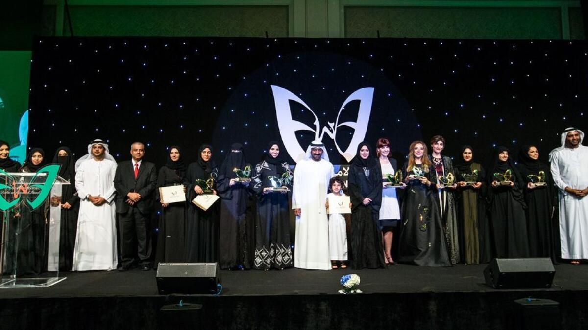 Shaikh Ahmed bin Saeed Al Maktoum with the dignitaries during the Emirates Women Awards at Four Seasons Hotel in Jumeirah Beach Road, Dubai on Monday.
