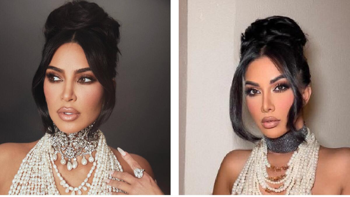 Spot the difference: (From left to right) Kim Kardashian and model Niloufar