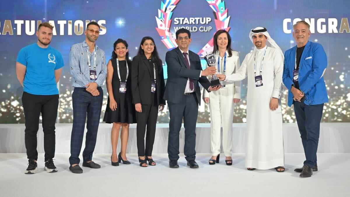 Aditya Bhagat,  Affinsys co-founder with the Startup World Cup award.