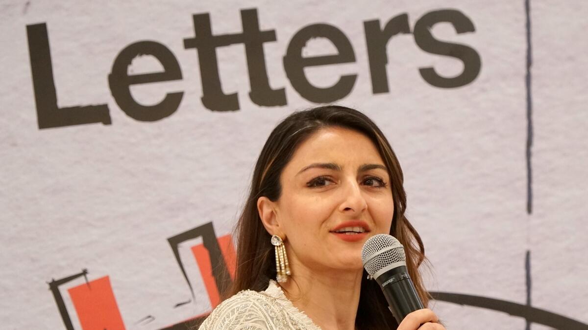 Indian film actress Soha Ali Khan interacts with students to answer their queries about her debut book, Perils of Being Moderately Famous at the 37th Edition of Sharjah International Book Fair at expo center in Sharjah. – Photo by M. Sajjad