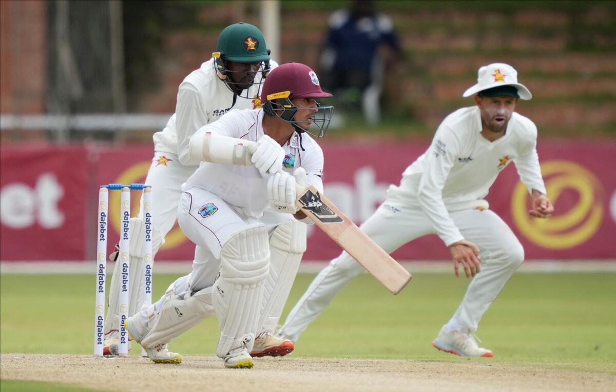 West Indies batsman' Tagenarine Chanderpaul plays a shot. — AP