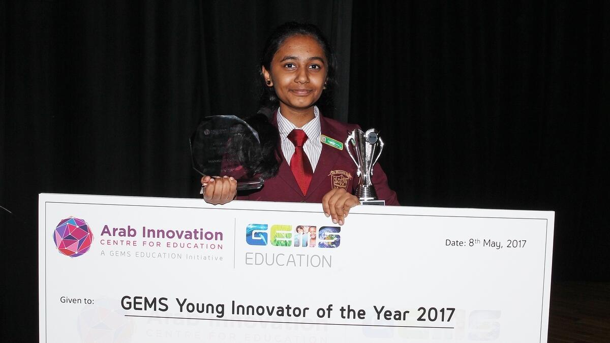 Mythri Muralikannan, Gems Young Innovator of the year 2017 (The Millenium School, Dubai) during the Gems Innovation Award ceremony at Gems Nations  Academy in Dubai on Monday May 3, 2017.