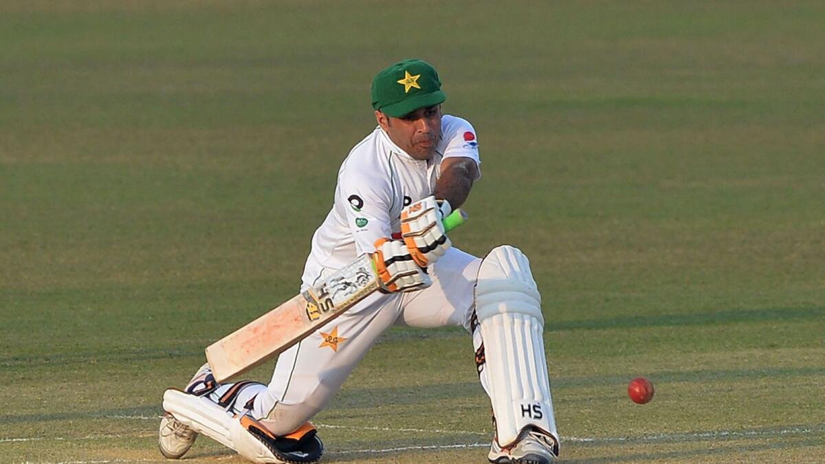 Pakistan's Abid Ali plays a shot on the second day of the first Test against Bangladesh. (AFP)