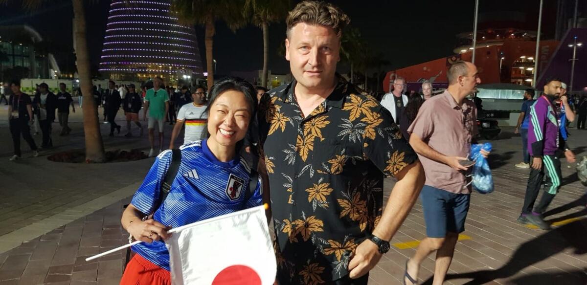 Japanese fan Yurika with her German husband Oliver. Photo: Rituraj Borkakoty