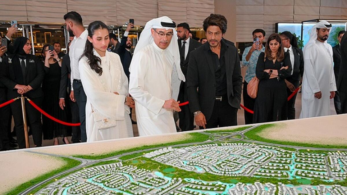 Mohamed Alabbar with Shah Rukh Khan at the launch. — Supplied photo