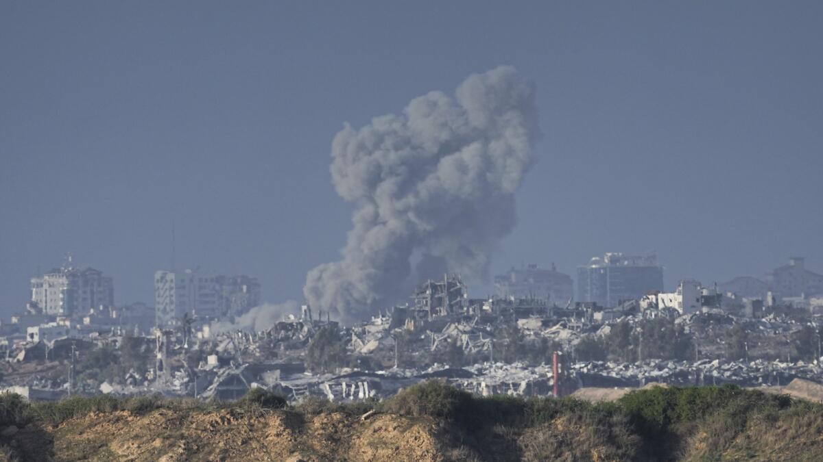 Smoke rises following an Israeli bombardment in the Gaza Strip. — AP