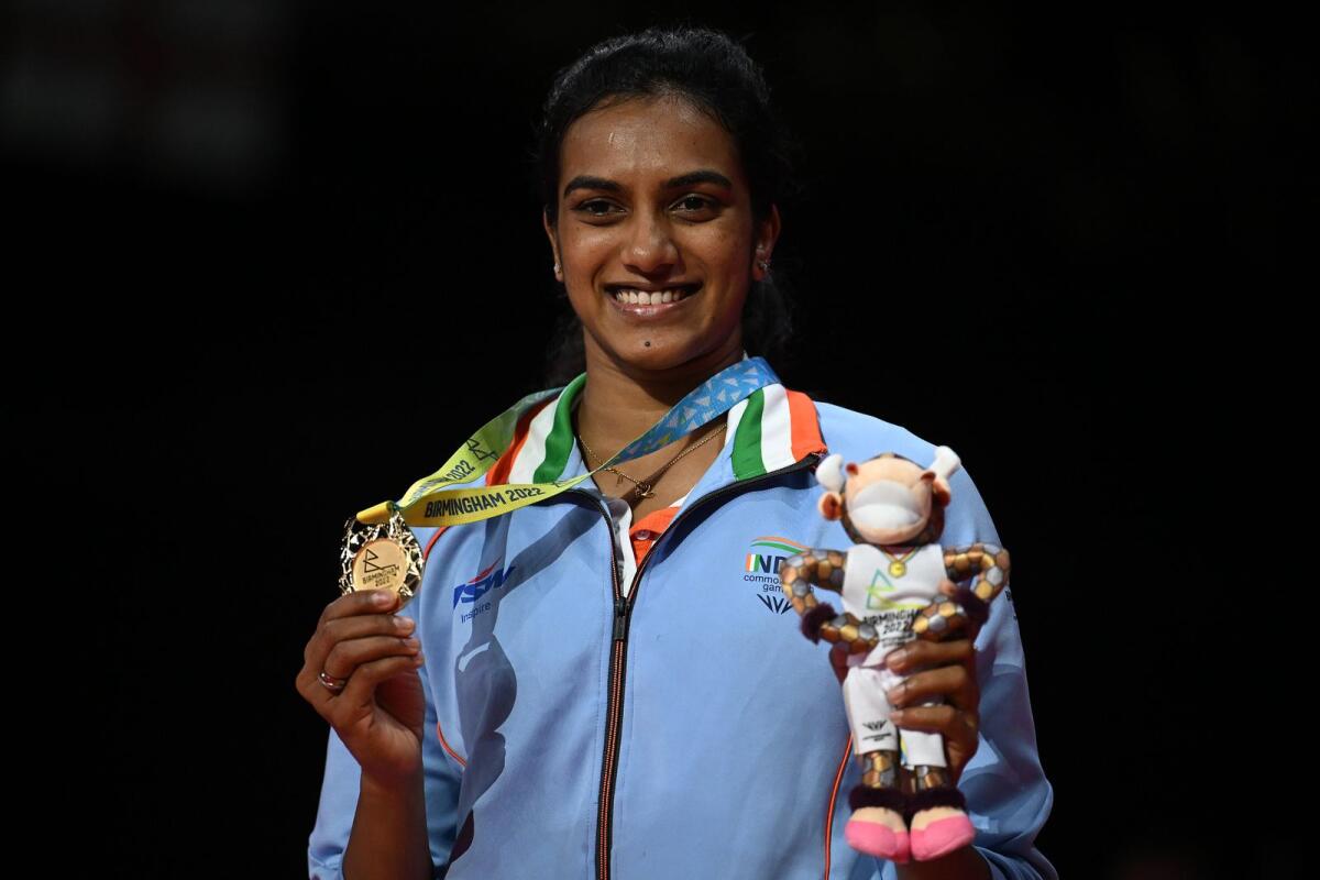 India's PV Sindhu poses with her gold medal at the 2022 Commonwealth Games in Birmingham. — AFP file