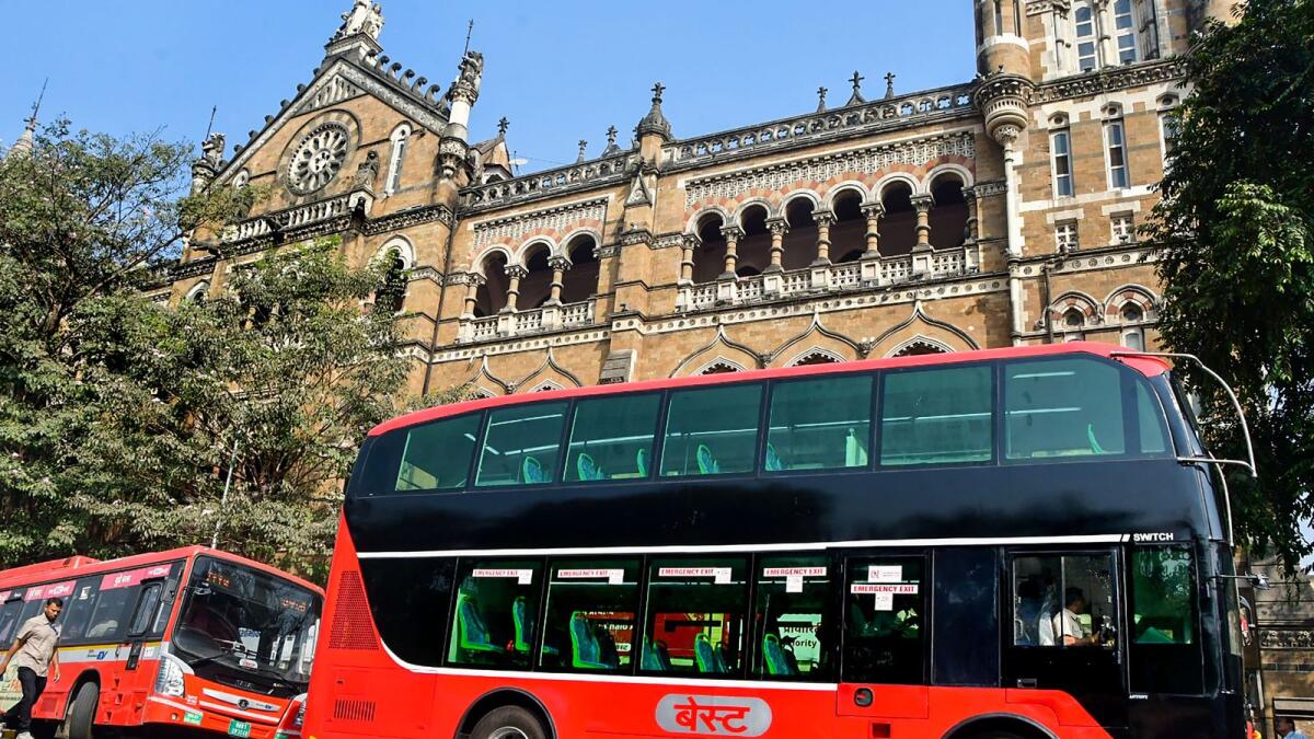 An AC double-decker bus after the start of its operations in Mumbai. — PTI