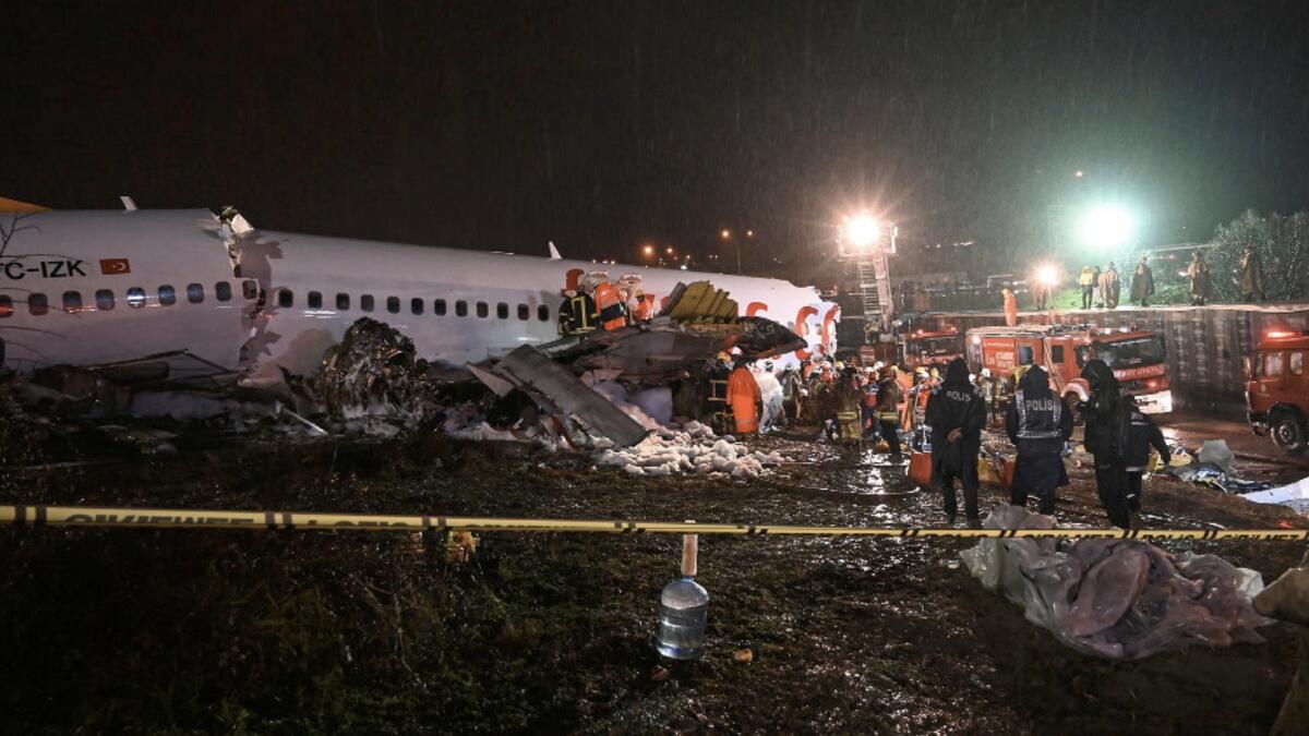 The plane was apparently buffeted by strong winds and heavy rain lashing Istanbul, Turkey’s largest city.