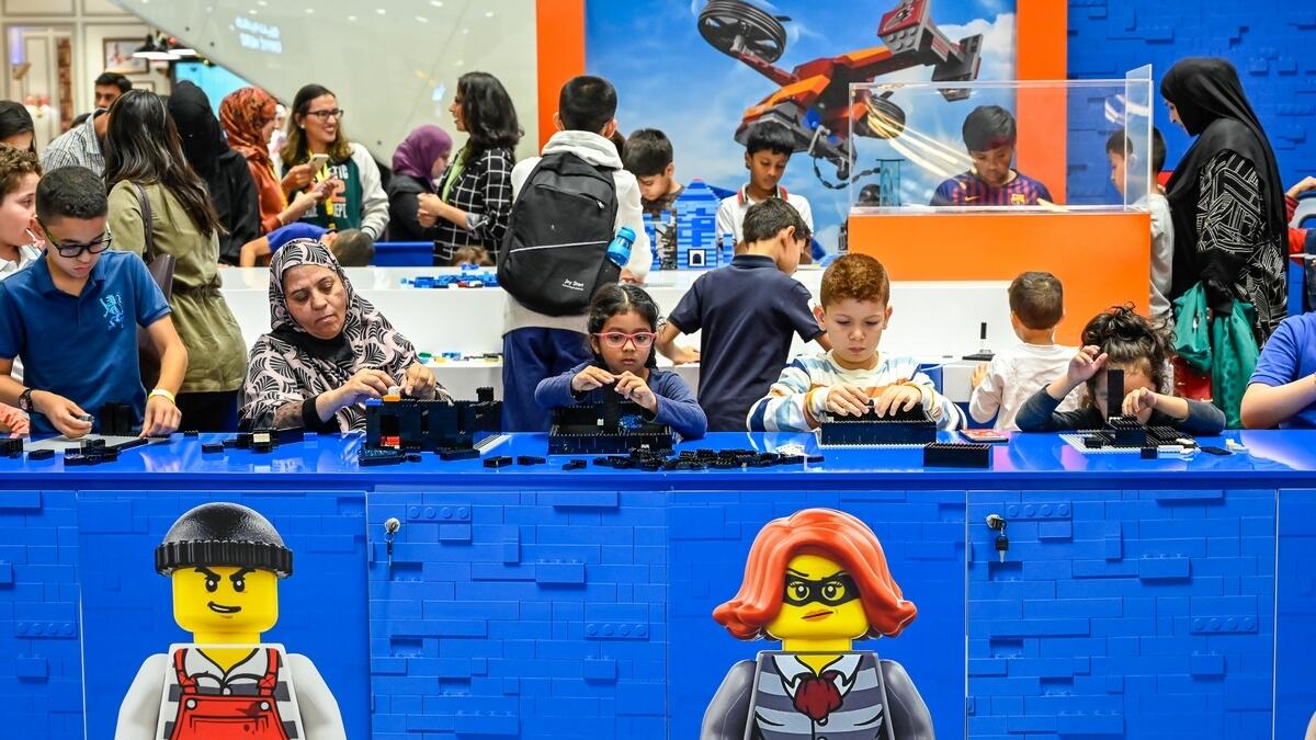 Families and kids having fun with Legos on the opening day of the biggest Lego festival in the middle east held at Festival City Mall in Dubai.