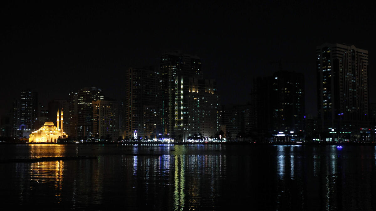 Sharjah celebrate Earth hour – A view of khalid lagoon during the Earth hour in Sharjah – Photo by M.sajjad