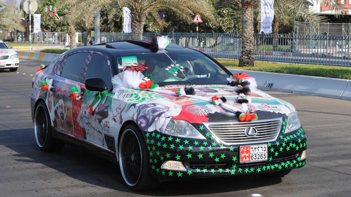 A car decorated for National Day Celebrations in Abu Dhabi . KT FILE PHOTO