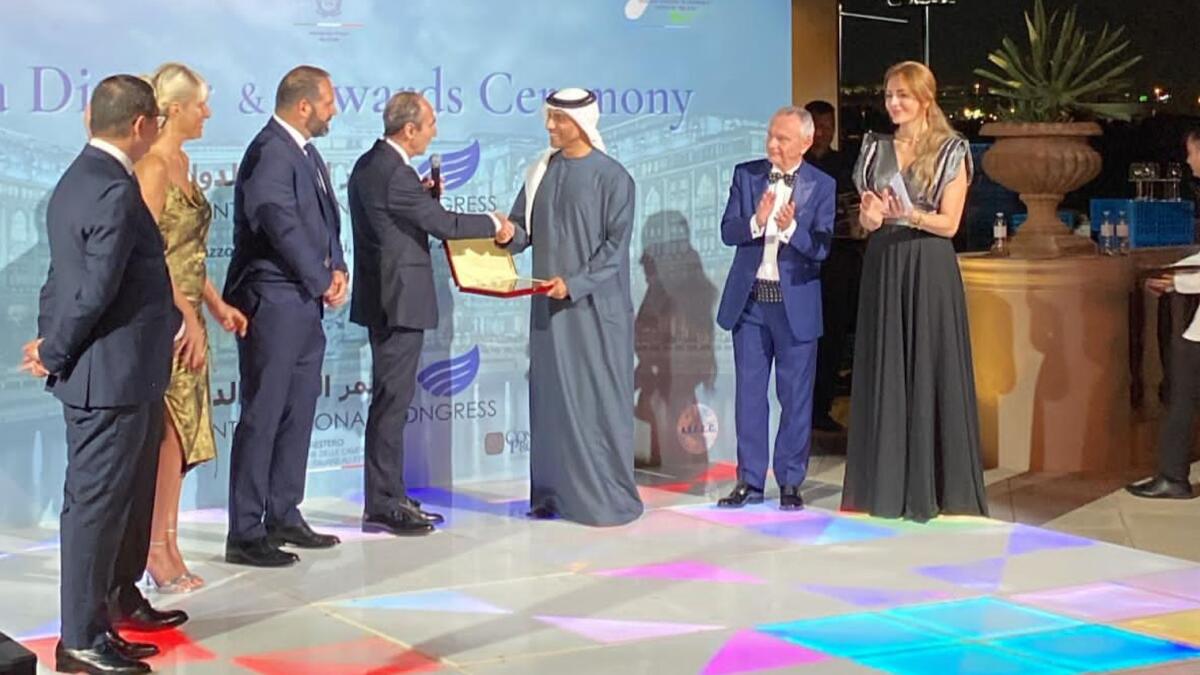 Stefano Campagna, president of ICC, awards Sheikh Mohammed bin Faisal Al Qassimi, honorary president of the chamber
