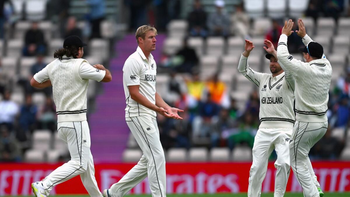 New Zealand's Kyle Jamieson celebrates the wicket of India's Rishabh Pant during the third day of the World Test Championship final. — ANI