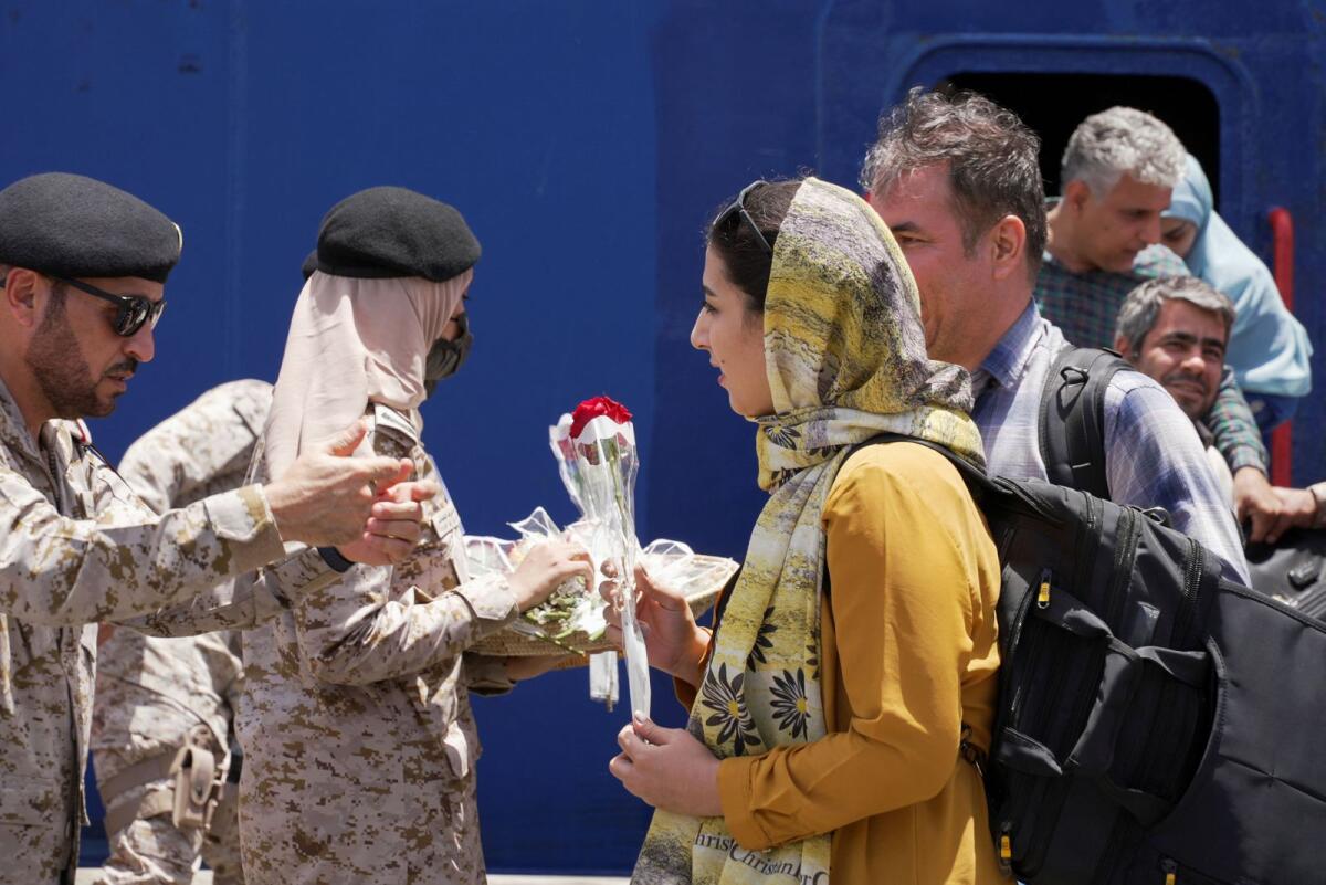 Iranian nationals and other nationalities arrive at Jeddah Sea Port after being evacuated by Saudi Arabia from Sudan to escape the conflicts, Jeddah, Saudi Arabia, on Saturday. — Reuters