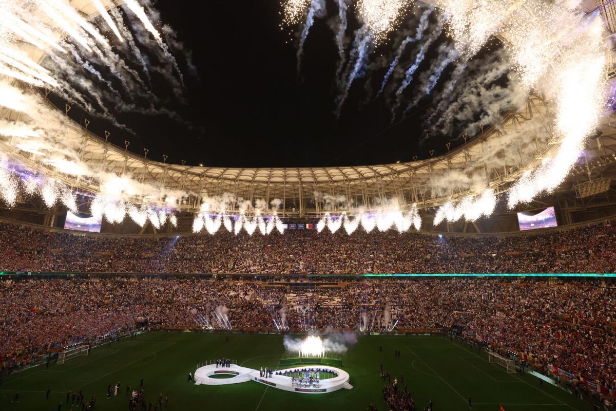 Fireworks as Argentina celebrate winning the World Cup trophy. Photo: Reuters