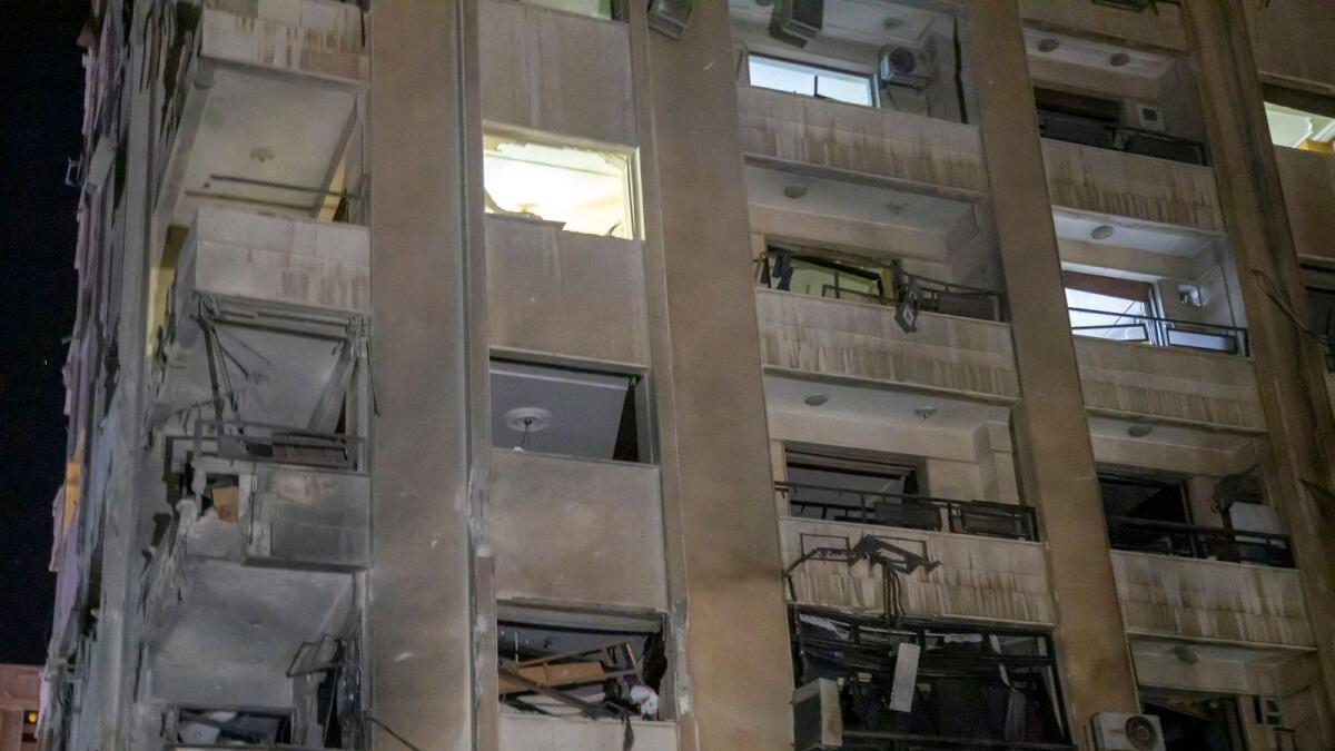 Damage caused to a building following a reported Israeli missile strike aimed at Iranian and Hezbollah targets in the Syrian capital Damascus.