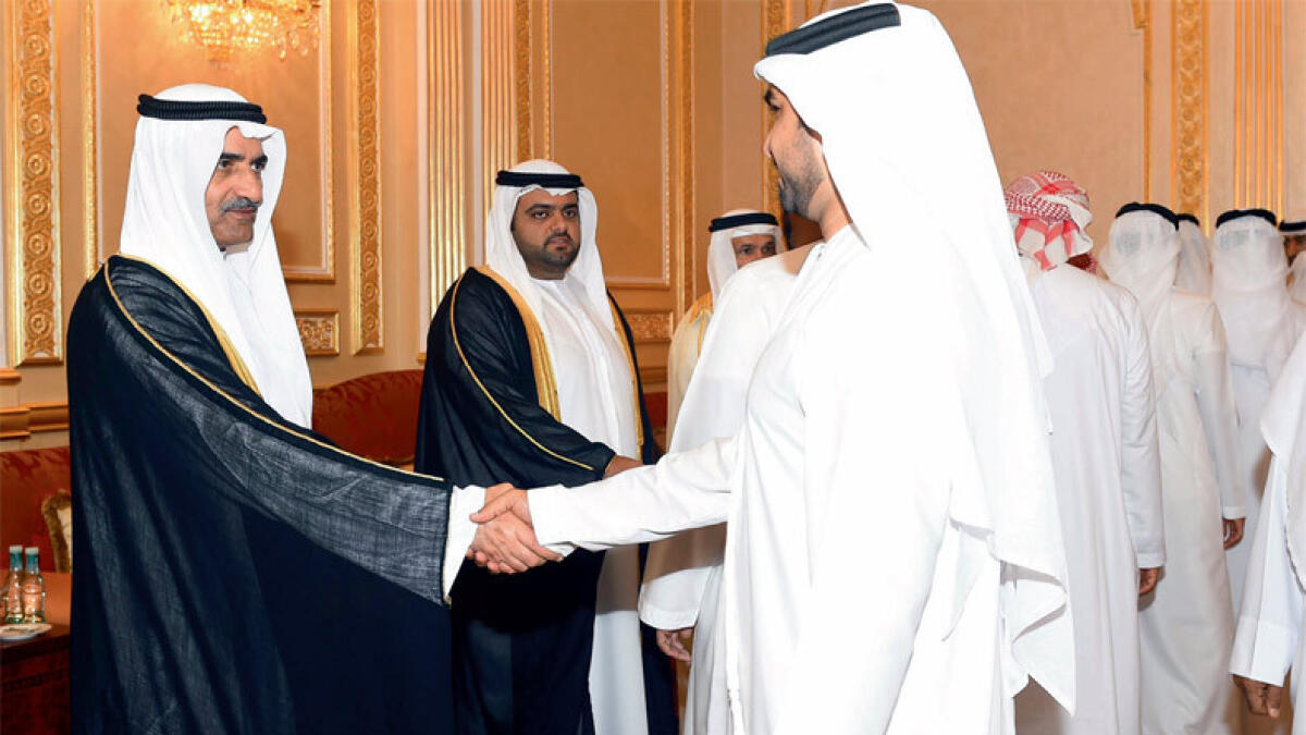 Shaikh Hamad bin Mohammed receives well-wishers at Al Remailah Palace, Fujairah.
