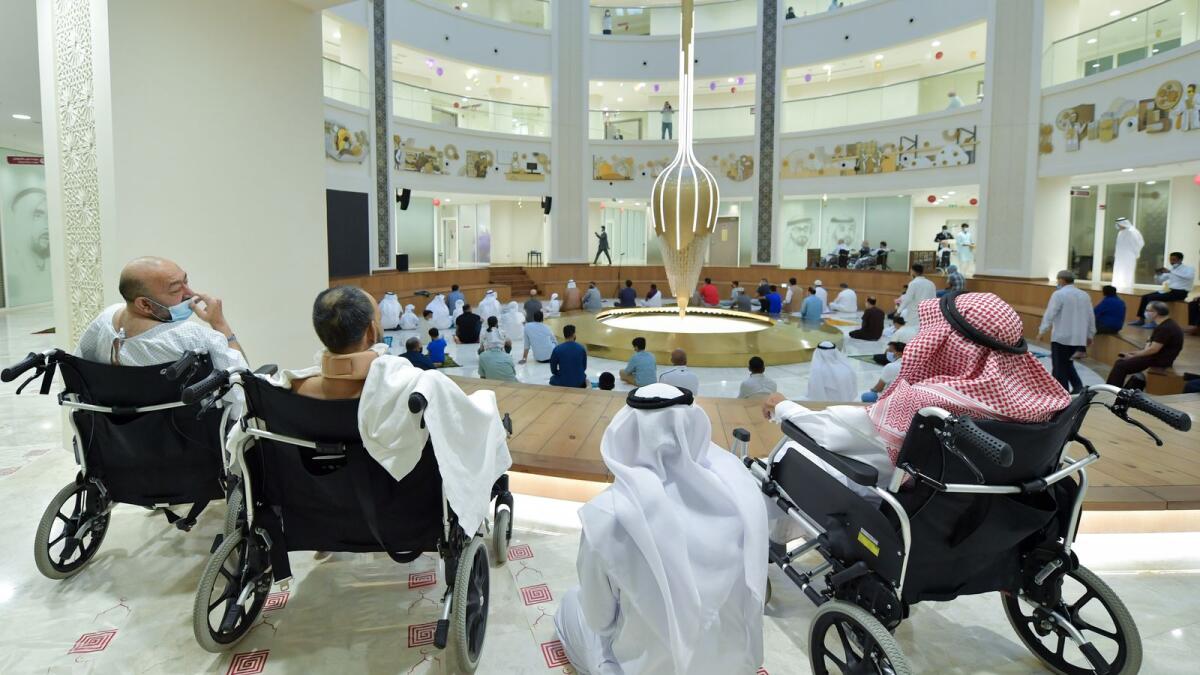 Patients of Burjeel Darak join in the Eid prayers organised at the hospital.