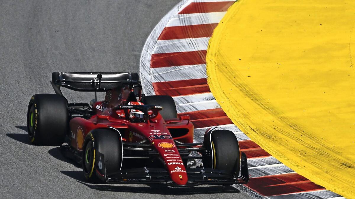 Ferrari's Charles Leclerc drives during the second free practice session at the Circuit de Catalunya on Friday. — AFP