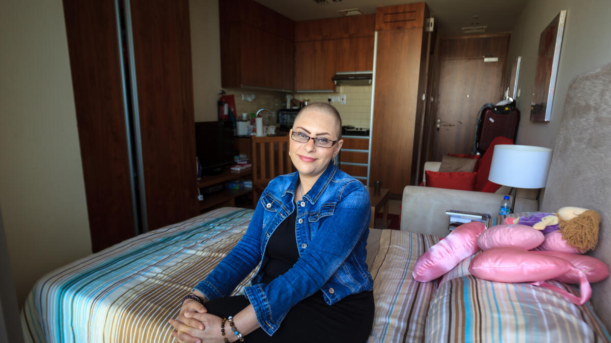 CT081016-NM-CANCER. Breast cancer survivor, Hana Abu at her residence in Dubai Sports City. Photo by Neeraj Murali.