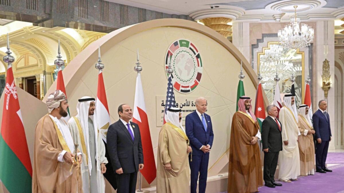 Sheikh Mohamed bin Zayed Al Nahyan with other leaders at Jeddah Summit. — AFP