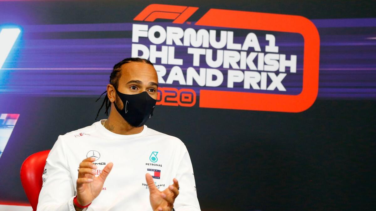 Lewis Hamilton during a press conference ahead of the Formula One Turkish Grand Prix at the Intercity Istanbul Park in Tuzla.— AFP