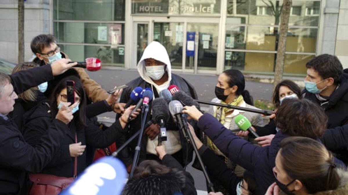 Michel speaks outside the Inspectorate General of the National Police, IGPN, in Paris, on Thursday.