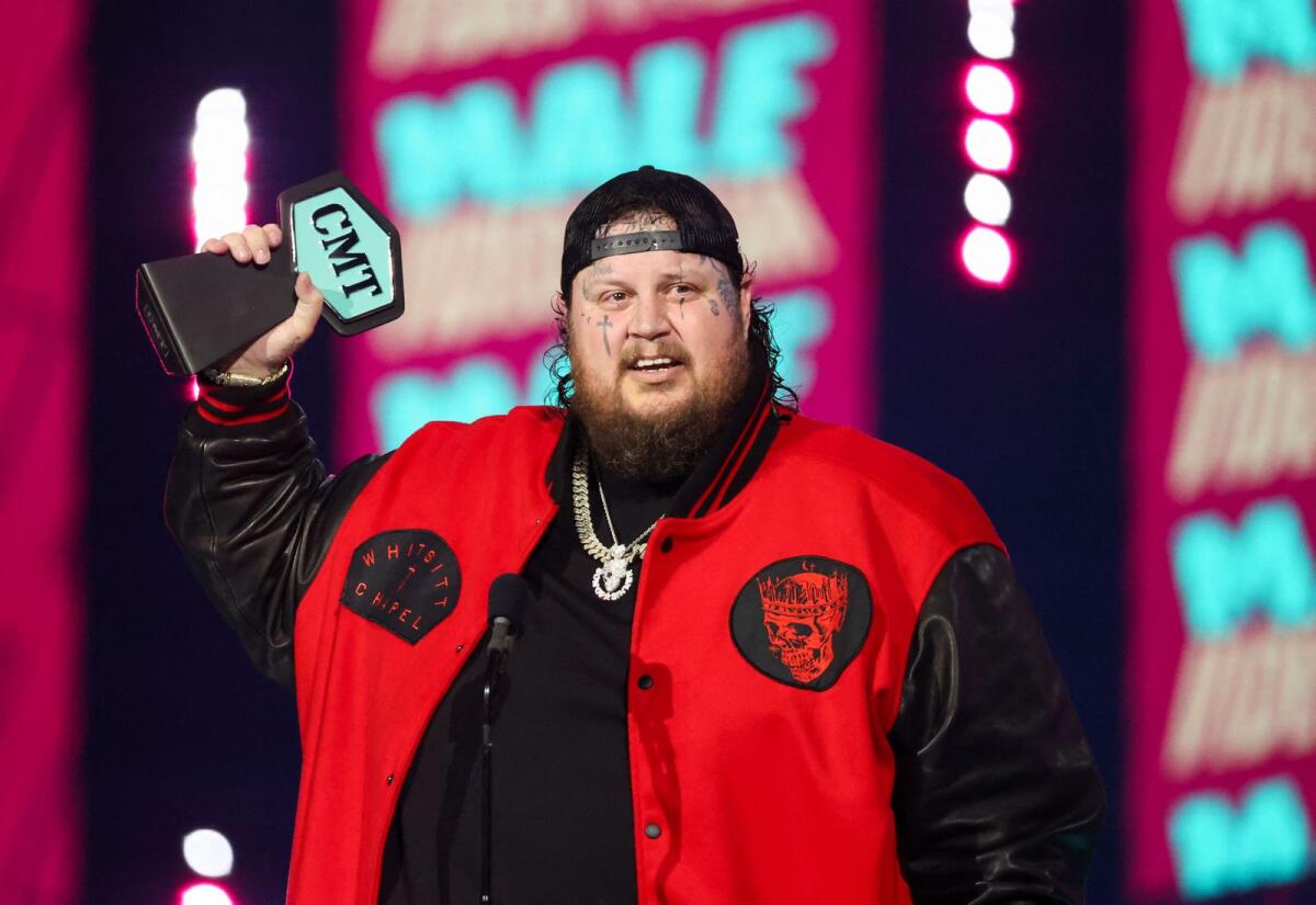 Jelly Roll accepts the Best Male Video of the Year Award during the CMT (Country Music Television) Music Awards in Austin, Texas, U.S., April 2, 2023. REUTERS/Mario Anzuoni