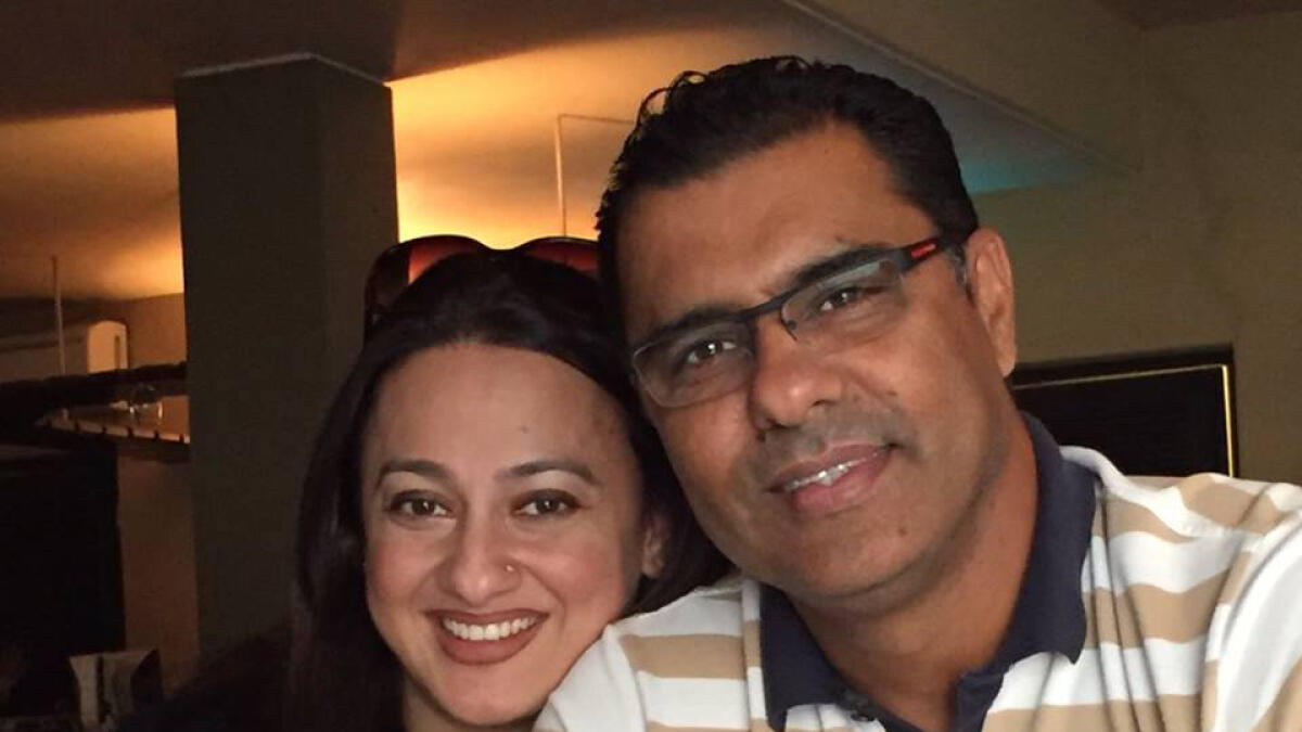 Former Pakistan cricketer Waqar Younis with his wife Faryal Younis. -- Agencies