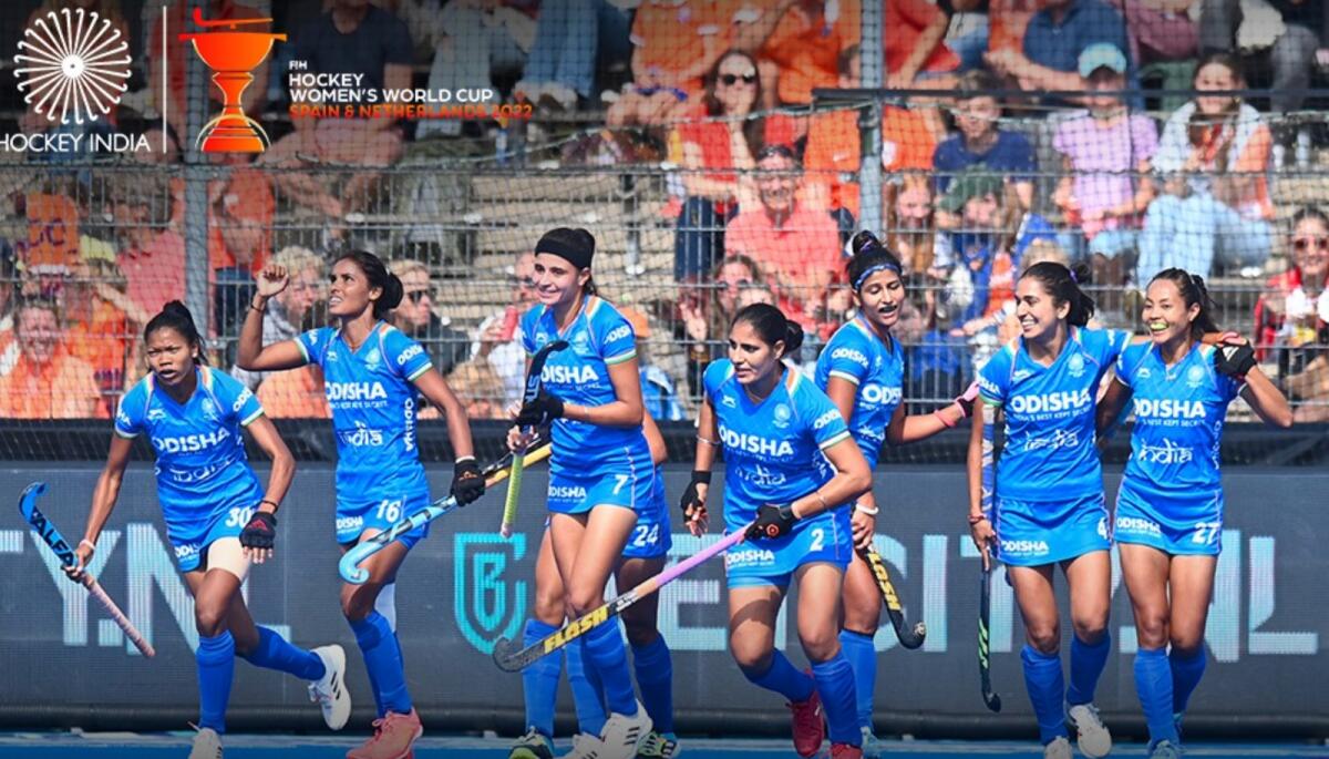 Indian players celebrate their goal. (Hockey India Twitter)