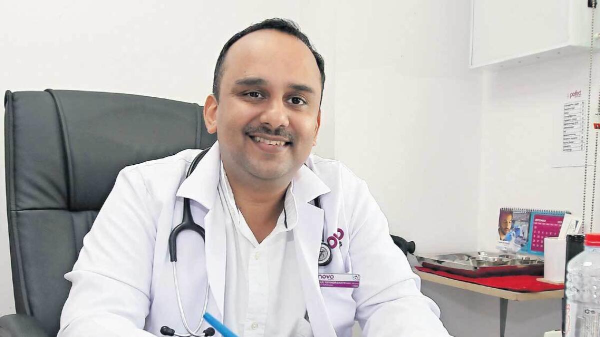 Dr Ciju Ravindranath at his clinic in Sharjah — Photo by M. Sajjad