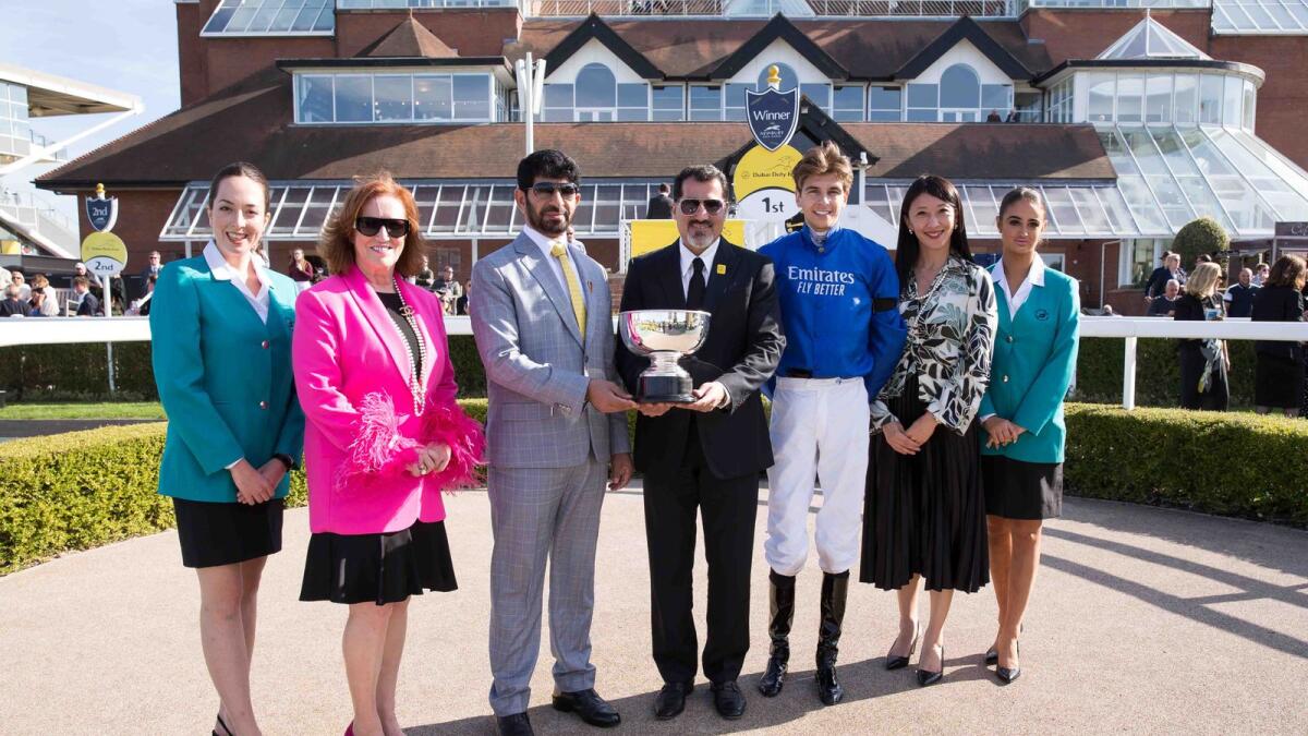 Winning trainer Saeed bin Suroor and jockey Louis Steward with officials. (Supplied photo)