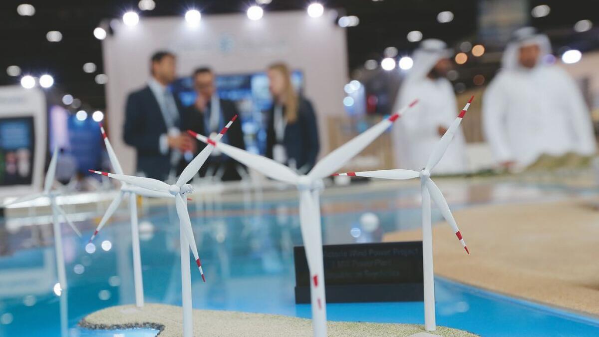 Windmill models at the Expo 2020 pavilion. Sustainability is a key feature of Expo 2020 to be held in Dubai.