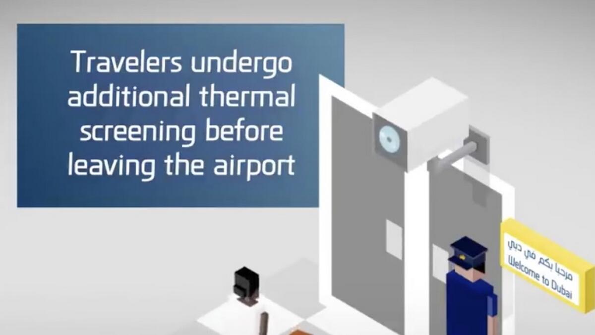 After the baggage claim, arriving passengers pass through an additional thermal scan before leaving the airport premises.
