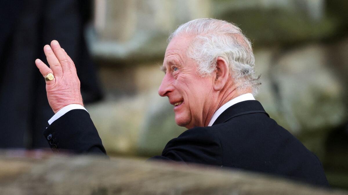 File: Britain's King Charles waves as he visits York Minster for the Maundy Thursday Service in York, Britain on  April 6, 2023. — Reuters