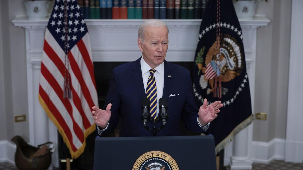 U.S. President Joe Biden speaks in the Roosevelt Room of the White House March 8, 2022 in Washington, DC. Photo: AFP