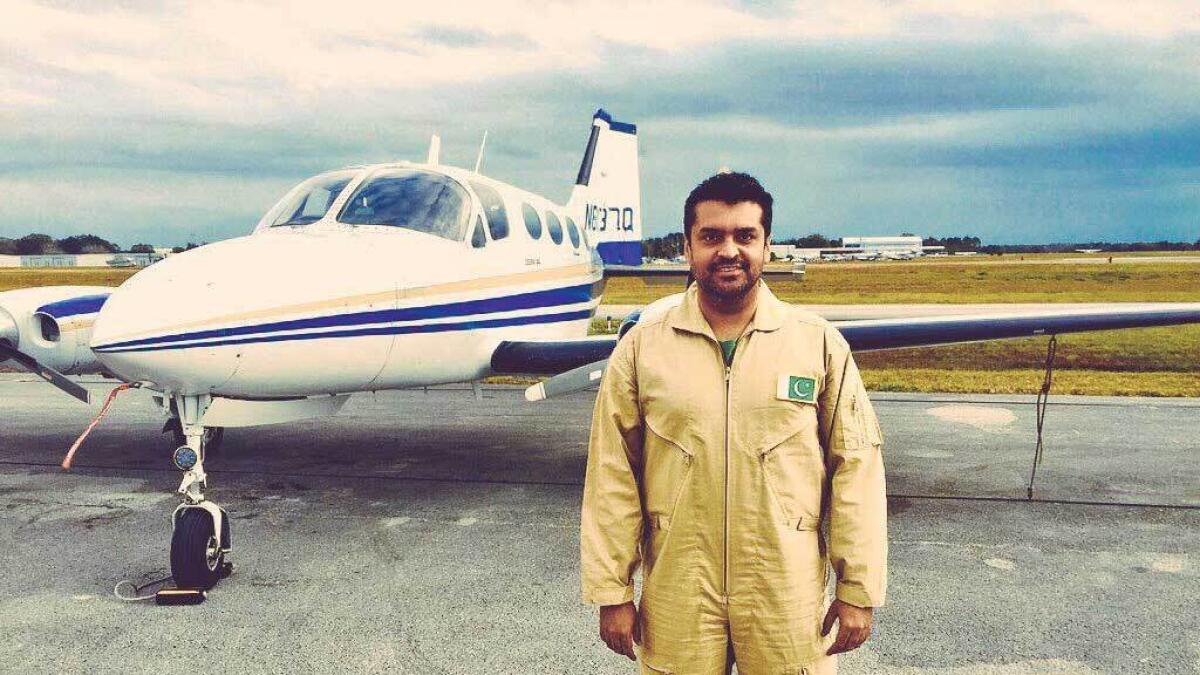 Fakhr-e-Alam in front of his plane. He will take off for a world flight from Florida on October 6.- Supplied photo